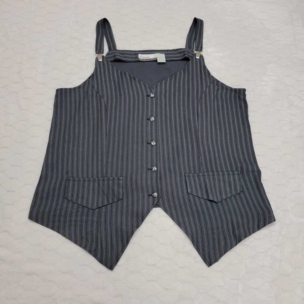 Vintage Diana Marco Pinstripe Vest Halter Top XL 90s Y2K Adjustable Strap L XL
